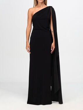 Alice + Olivia Black One-Shoulder Draped Evening Gown